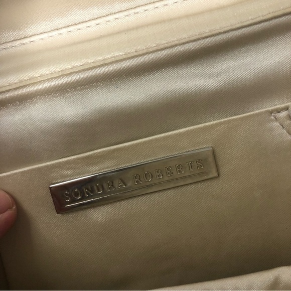 SONDRA Roberts Satin Triple Bow Taupe Clutch - Picture 7 of 11